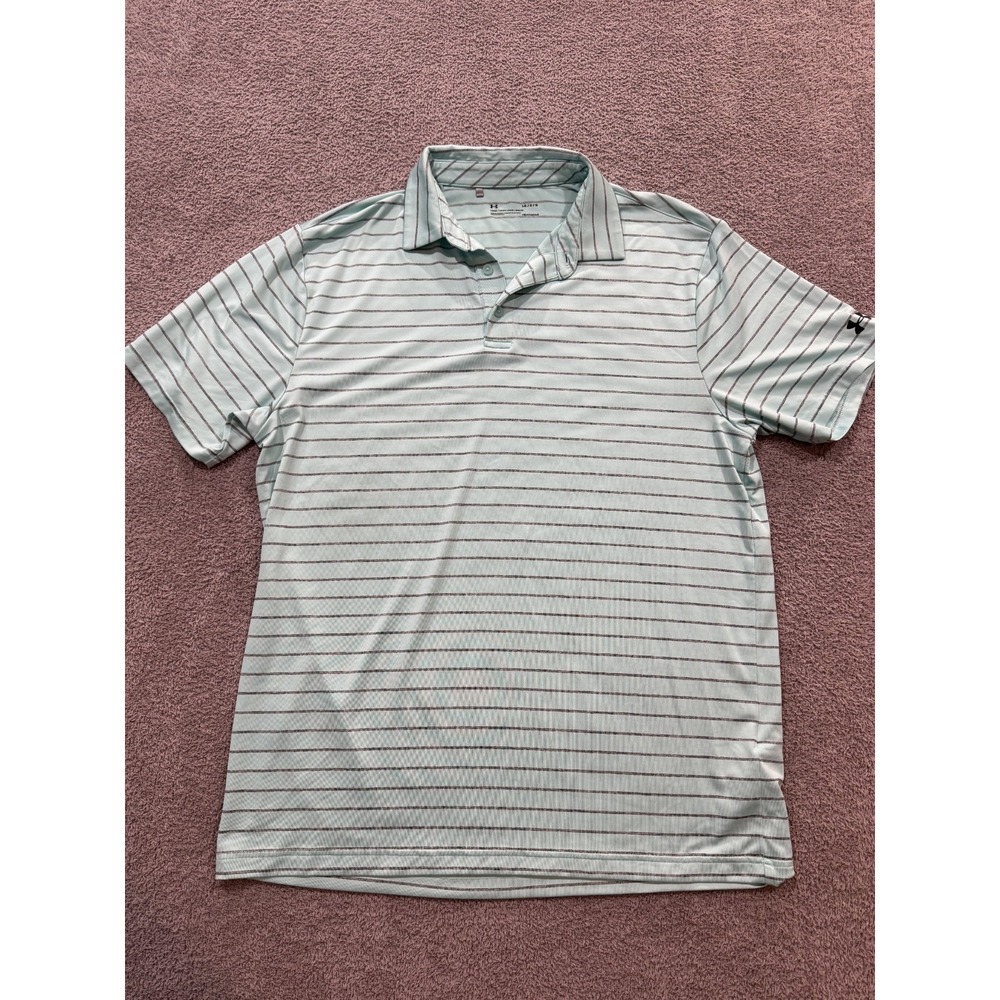 Under Armour HeatGear Golf Polo Men's Large L Mint Green Stripe Loose Fit Moistu
